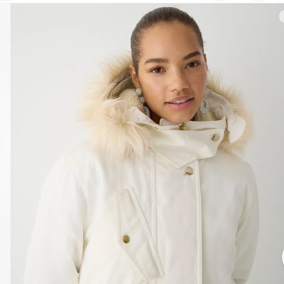 J.Crew Perfect Parka, NWOT ivory jacket with removable hood, size large - Picture 4 of 11